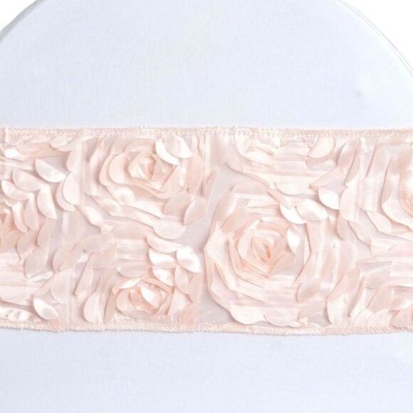 Fitted Spandex Chair Sashes Satin Rosette Set of 24 Blush Pink Wedding Banquet - Picture 6 of 7